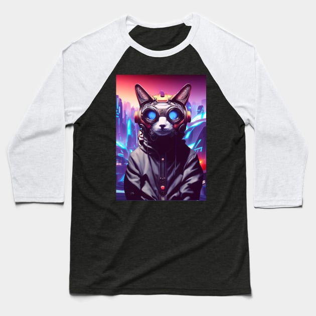 Cool Japanese Techno Cat In Future World Japan Neon City Baseball T-Shirt by star trek fanart and more